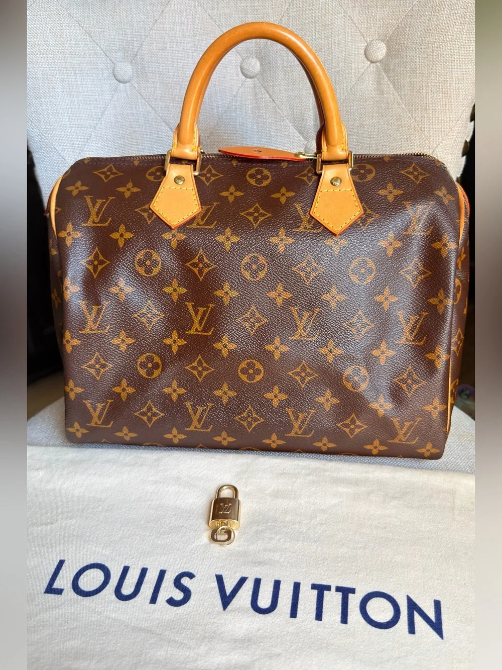 Louis Vuitton Speedy 30 Monogram Vintage Satchel Tote Bag TH1917 Lock Key Dusty